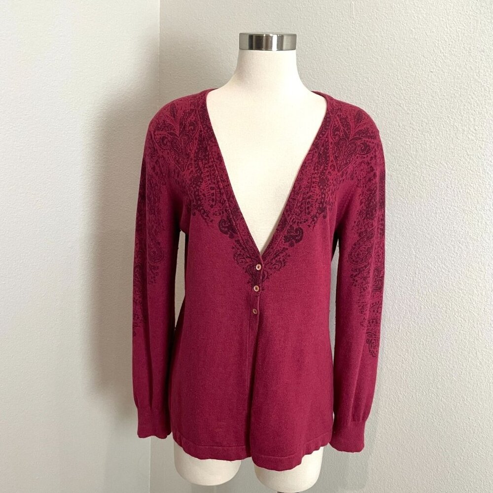 Eddie Bauer Womens Large‎ Maroon Cardigan Sweater V Neck Long Sleeve Knit Top